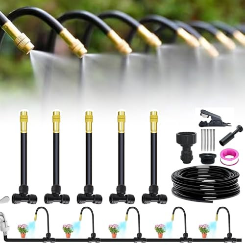 Irrigation System Kit, 360° Curved Garden Automatic Irrigation System, Adjustable Nozzles, Quick Installation Watering Drip Irrigation System for Greenhouse, Lawn, Outdoor Plants (16.4FT Set)