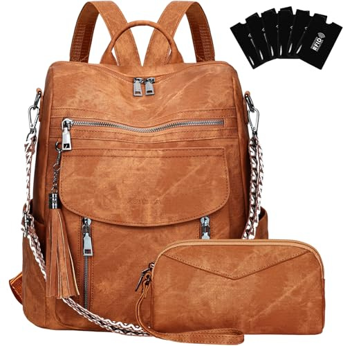 LEASOUL Sac a Dos Femme en Cuir Vegan, Sacs à Main Portés Dos Antivol Imperméable Elegant Leger, Backpack pour Voyage L'école Travail Université Collège Shopping