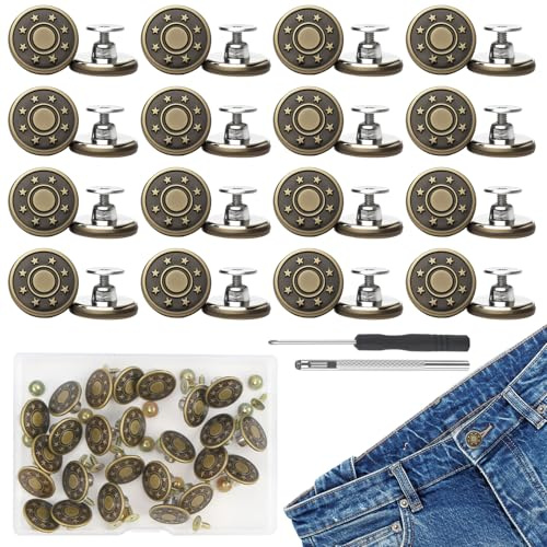Bouton Jean Clipsable, 25 Pcs, 17mm, Motif Étoile