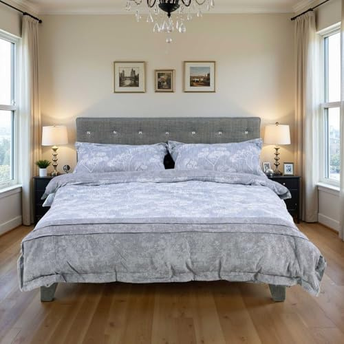 Hroth 5ft King Size Bed Frame with Headboard，King Bed Frame with Adjustable Headboard,150×200cm Light Grey BedFrame,Underbed Storage