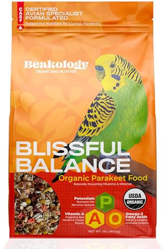Beakology Blissful Balance Organic Parakeet Food, USDA Certified, Non-GMO, for Parakeets and Budgies, 1 lb