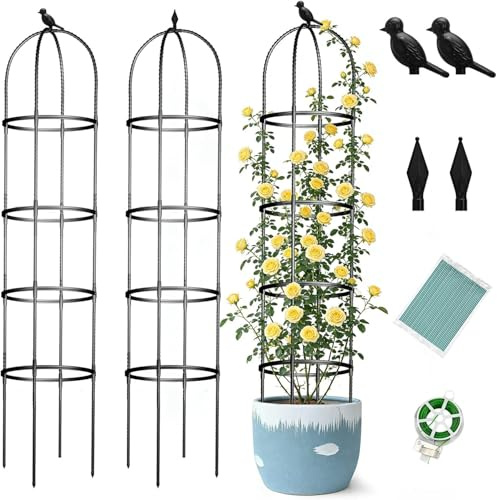 Enrejado de obelisco para plantas de jardín trepación: tubo de metal inoxidable de 6 pies con revestimiento de plástico, soporte trepador de plantas en maceta para interiores y exteriores, vides