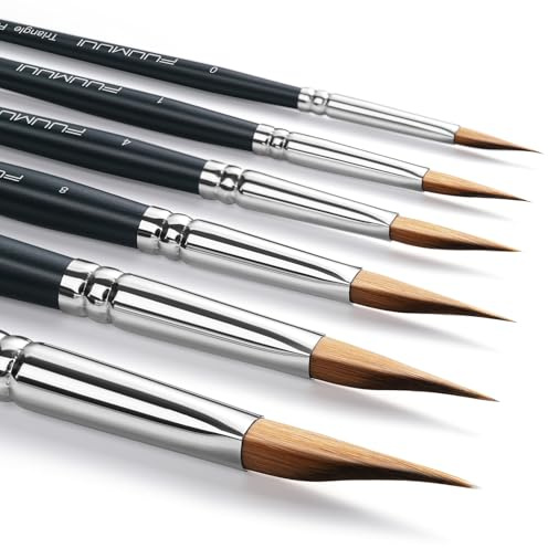 Fuumuui 6PCS Triangle Wedge Watercolor Brushes Set – Dagger & Detail Pointed Professional Synthetic Paint Brush for Watercolour, Gouache – Best for Shapes, Fine Lines – Ergonomic Artist Paintbrushes