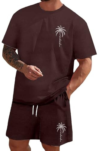 Genérico Conjunto Hombre 2 Piezas Verano Casual Playa Algodón Camiseta y Bermudas Transpirable Moda Caballero Fresco Suave Estilo Fit A165