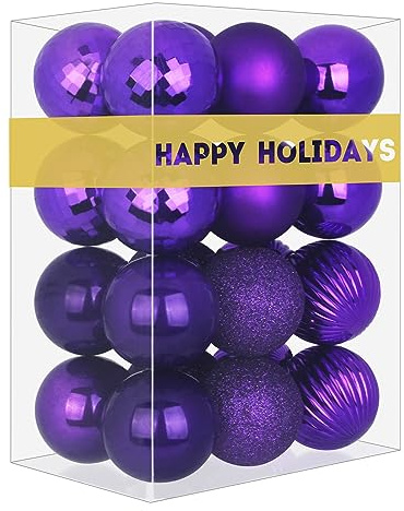 GameXcel 24Pcs Christmas Balls Ornaments for Xmas Tree - Shatterproof Christmas Tree Decorations Medium Hanging Ball Purple 2.5in x 24 Pack