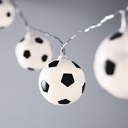 Lights4fun 10er LED Fußball Lichterkette weiß Batterie Timer Fussball Geburtstag Deko Geschenk zum Herrentag Geschenk Fußball Fussball Europameisterschaft