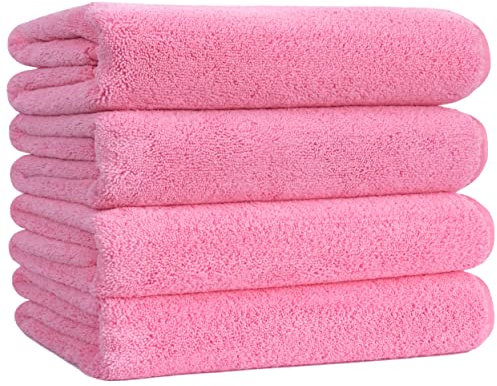 Polyte - Premium-Mikrofaserbadetuch - fusselfrei & schnelltrocknend - Rosa - 145 x 76 cm - 4 Stück