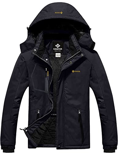 GEMYSE Homme Veste de Ski Imperméable de Montagne Manteau d'hiver Extérieur en Polaire Coupe-Vent avec Capuche(Noir,L)