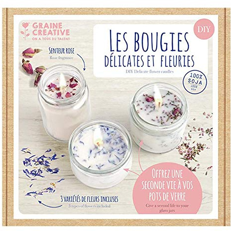 Graine Créative - Coffret De Création Bougies DIY - Collection Les Bougies Délicates et Fleuries - Parfum à la Rose - Poids Net 500g
