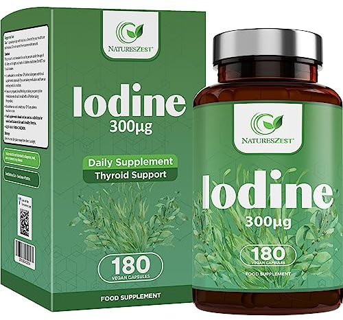Iodine Supplement 300μg | 180 Vegan Capsules | High Strength Potassium Iodide | Thyroid Support Supplement | Radiation Iodine Capsules | Non-GMO | UK Made | 6 Months Supply by NATURES ZEST