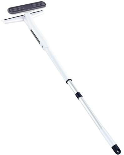 Fönsterskrapa med rött horn med avloppskammare, skrubbare och mikrofiberrengöring för fönster, spegel, glasvägg, 102 cm aluminiumhandla med roterbart huvud. EWS-01