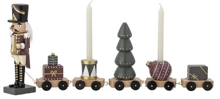Bloomingville Vadim Nussknacker Tischdekoration zu Weihnachten als Zug mit Weihnachtsfiguren als dekorativer Kerzenhalter für eine gemütliche Atmosphäre 45cm