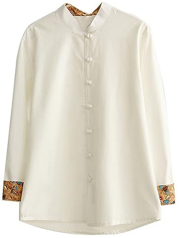 GVILTY Männer Tang Anzug chinesische traditionelle Kleidung - Baumwollwäsche, Kampfkunst Kung Fu Langarmhemd, Herren Tai Chi Kleidung Flügel Chun Zen Meditation Uniform White-XXL