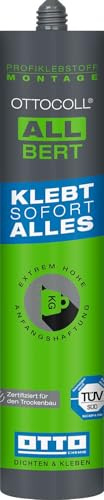 OTTOCOLL ALLBERT Ultrastarker Universal-Klebstoff 290ml C02 grau - Extrem hohe Anfangshaftung - Zertifiziert für den Trockenbau - Innen & Außen - Klebt alle Materialien