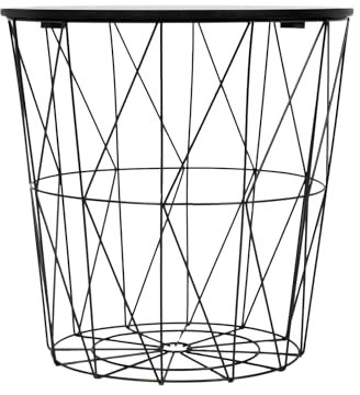 OHS Side Tables for Living Room, Coffee Table Metal Frame Side Table with Storage Rustic Decorative Round Space Saving Sofa Bedroom Table, Black