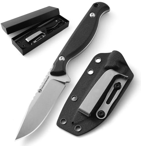 DRACHENADER Cuchillo de cinturón GT3 Acero inoxidable Cuchillo de supervivencia al aire libre, EDC cuchillo de caza Bushcraft con funda Kydex y mango de Micarta, negro