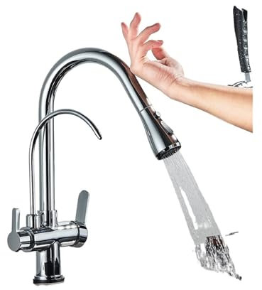 SFEWF - Filtro de agua con detección táctil para cocina, latón antiguo, extintor, rociador, grifo mezclador con grúa giratoria