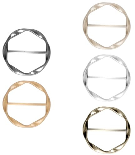 Rumyve 5pcs Silk Scarf Ring Clip,Metal T-shirt Tie Clips,Scarf Ring Clip,Buckle Clothing Ring Wrap Holder for Women Girls