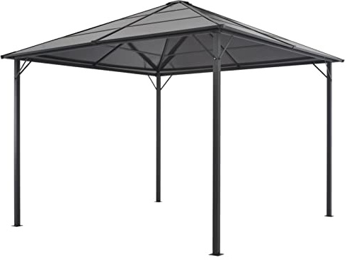 Homgoday Tonnelle avec toit en aluminium - 3 x 3 m - Noir - Abri de jardin pour terrasse, jardin et pelouse - Tente de réception - Auvent - Tente d'événement
