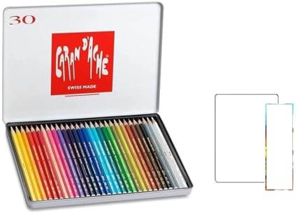 Caran D'ache Swisscolor Lot de 30 crayons aquarellables et 2 cartes