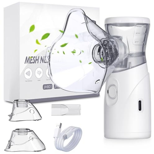 Nebulizador Portatil, nebulizador bebe Aerosol Portátil Niños Adultos Silencioso Para USB-C 2 Máscaras Boquilla Velocidad De Atomización Ajustable Recargable USB-C con Diseño fácil de usar y Limpiar