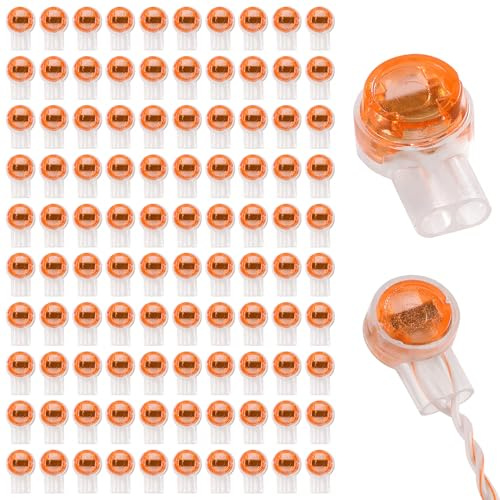 Lyeteung 100 PCS K2 Cable Connectors, UY2 Gel Crimps, Telephone Wire Connectors, 2 Way Gel Filled Connector, Jelly Crimp Wire Connectors, for Data Cable Telephone Wire, Orange