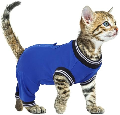 PUMYPOREITY Traje Recuperación para Gatos, Body Gato Post Cirugía Hembra Traje Recuperacion Quirurgica Gato Camisa de Recuperación Anti Lamiendo Gatos Protector Después de La Cirugía(Azul Real, S)
