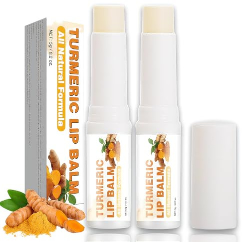 2Pcs Turmeric Lip Balm, Lip Lightening for Dark Lips, Daily Lip Care & Lip Pigmentation with Turmeric Root, Bightening & Hydrating Balm to Soften Dry Lips, Even Lip Tone