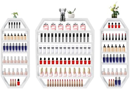 panfudongk Estantería de pared para esmalte de uñas, estantería de metal para guardar esmalte de uñas, estante cosmético de pared, 3 unidades de 60 cm y 72 cm, para el hogar, salón de uñas, color