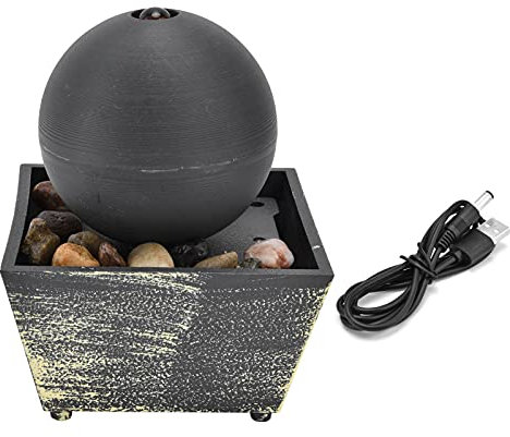 Segrehy LED Tabletop Ball Fountain with USB Power Cord and Stone Decoration for Home Office Decor Indoor Water Fountain Ornament Lightweight Durable Plastic Material 14.5x11.5x11.5cm