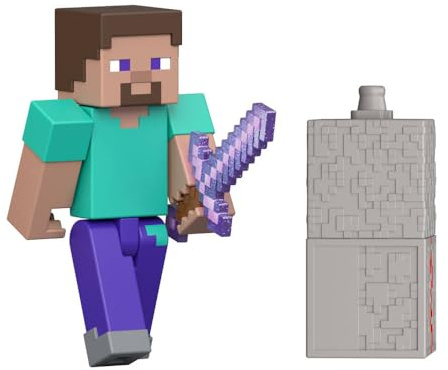 Mattel Minecraft Steve, Figura de acción con Accesorio y Redstone de construcción, Conjunto a Escala de 8,25cm Coleccionable, Inspirada en el Videojuego, JJR85