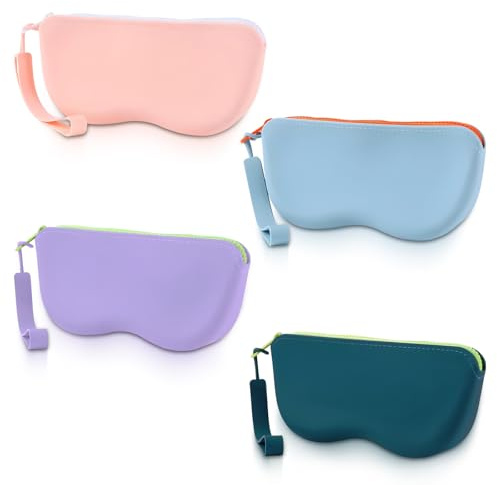 4 piezas Funda Gafas,Funda Gafas de Sol,Fundas Gafas,Elegante y Sencillo, Estuche de Silicona para Gafas con Cremallera Estuche Portátil para Gafas de Viaje