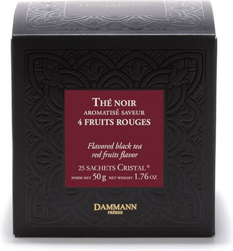 DAMMANN The 4 Fruits Rouges - The noir aromes armes fraise, framboise, cerise, groseille | boite 25 Sachets cristal
