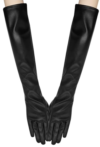 Long Keeper Long Black Leather Gloves for Women Ladies Elbow Length Gloves Touchscreen Faux Leather Elegant Sexy Costume Glove for Halloween Party Cosplay