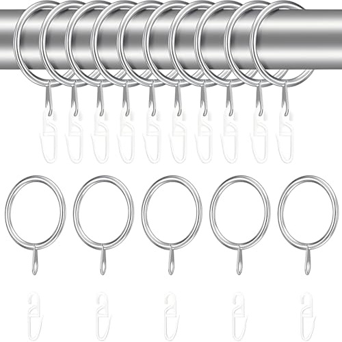 20 Anelli per Tende in Metallo e 50 Ganci per Tende in Plastica, Diametro Interno 30 mm per Tenda da Doccia