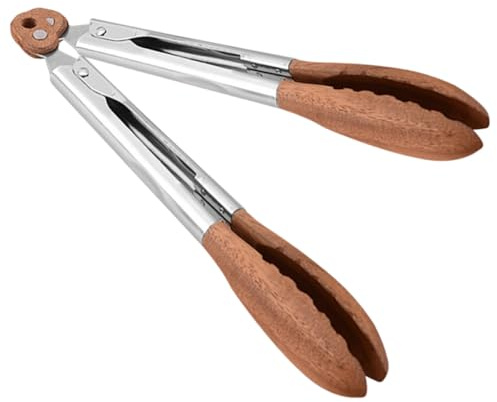 FELTECHELECTR Pinzas de Cocina de Acero Inoxidable y Mango de Madera de 23 CM 9 Pulgadas – Juego de 2 Unidades con Puntas Serradas Antideslizantes para Barbacoa Ensaladas y Servir Alimentos