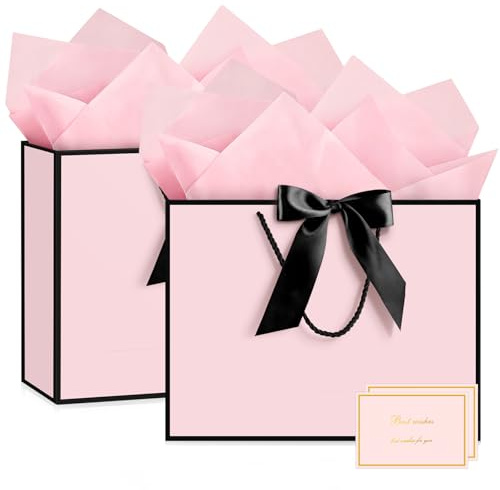YoungTree Medium Pink Black Frame Gift Bag 28x20x10 cm 2-Pack