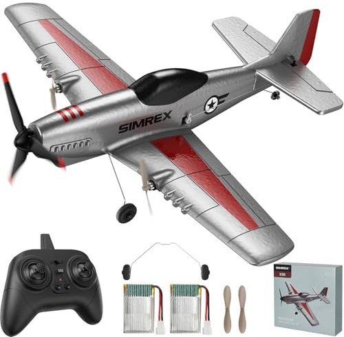 SIMREX RC Plane for Kids & Beginners - P51 Foam Glider, 2.4GHz 3-Channel Remote Control Airplane Toy with 6-Axis Gyro, Easy to Fly RC Airplane for Outdoor Park Play - Gift for Boys & Girls(Gray)