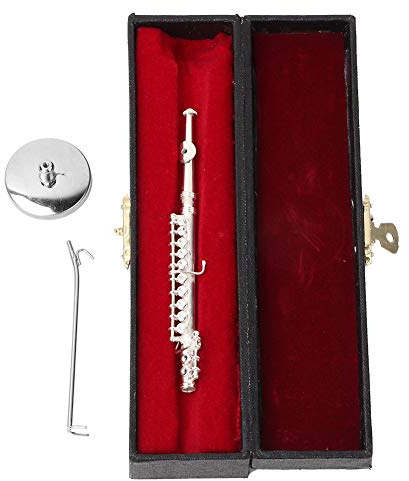 Mini flauto in rame da 11 cm, strumento musicale in miniatura, flauto decorativo realistico fatto a mano con scatola di conservazione per la decorazione della scrivania in ufficio