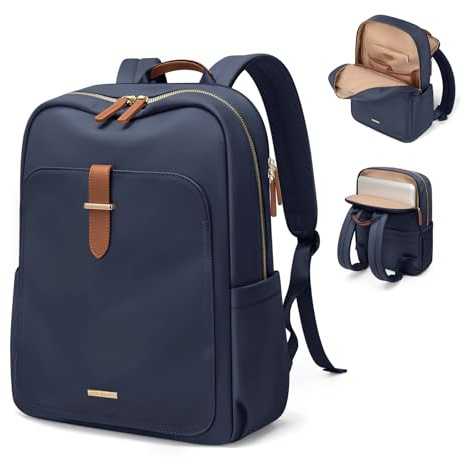 Mochila para laptop de mujer de calidad GOLF, mochilas de trabajo casual y negocios, bolso de mano, mochila de viaje, A-Azul marino, 15.6 Inch