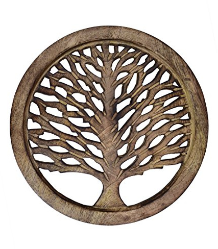 Purpledip 10784 Dessous de plat en bois sculpté en forme d’« Arbre de vie » pour table de salle à manger, cuisine