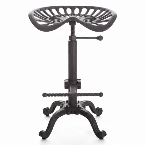 Topower Vintage Cast Iron Adjustable Height Industrial Bar Stool, Hollow Saddle Seat Counter Height Stool for Home Bar, Workshop, Retro Themed Decor