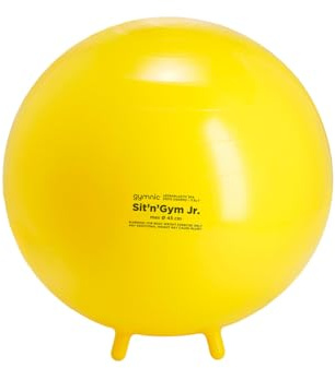Gymnic Sit’n’Gym Jr. Palla da seduta Ø 45 gialla gonfiabile con piedini per bambini, ideale per postura corretta, concentrazione e benessere a scuola e a casa