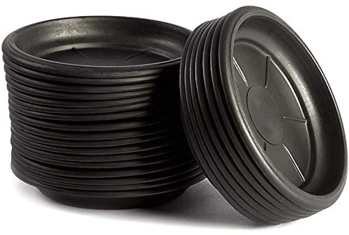 Juvale 24 Pack Small Plastic Plant Saucers for Pots, 10 cm Drip Tray for Planter, Indoor, Outdoor Flowers (Black)