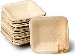 NATURE FIRST ApS | Disposable Palm Leaf Plates | 25 Pack | Square Shape Biodegradable Plates | 3.5 Inch - 9 cm | 100% All Natural Areca Palm Leaf Tableware.