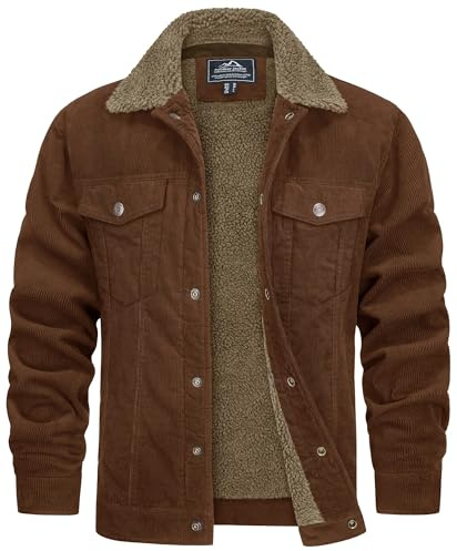TACVASEN Veste se Camionneur pour Homme Veste Cargo Décontractée Veste en Velours Côtelé Vestes D'Hiver Marron,S
