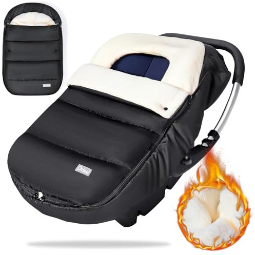 Orzbow Fußsack Babyschale Winter, Universell Einschlagdecke Babyschale Winter mit Verstellbarem Kragen, Warmes Korallenvlies Futter, Reißverschluss, passend für Maxi-Cosi, Cybex, Römer usw, Schwarz