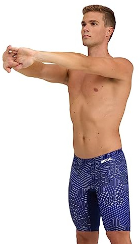ARENA Performance Men's Kikko Pro Swim Jammer MaxLife Athletic Practice Knee-Length Swimsuit Short, Navy/Navy Multi, US Size 22