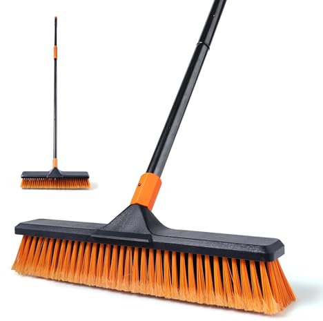 Balai de jardin d'extérieur très résistant, brosse pour gazon artificiel 2-1 CLEANHOME 45,7 cm, convient pour les jardins, usines, écoles, cour brosse robuste d'extérieur (orange noir)
