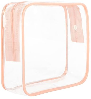 FIYUK Clear Travel Toiletry Bag TSA Approved Size Makeup Cosmetic Bag Portable Waterproof Transparent Pouch Storage, Pink